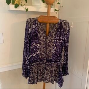 Free People Blue Indigo Ratio Long Sleeve Tunic S